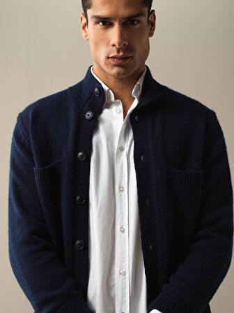 Xint Lacivert Düğmeli Cep Detaylı Hırka