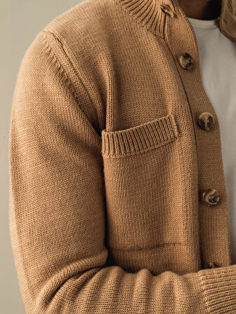 Xint Camel Düğmeli Cep Detaylı Hırka