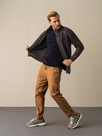 Xint Antrasit Düğmeli Cep Detaylı Hırka