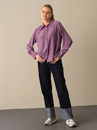 Xint Mor Vatkalı Oversize Gömlek