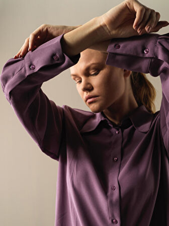 Xint Mor Vatkalı Oversize Gömlek