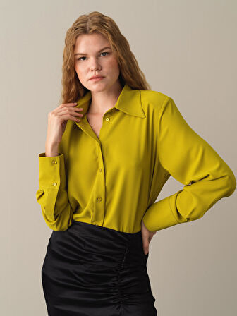 Xint Sarı Vatkalı Oversize Gömlek