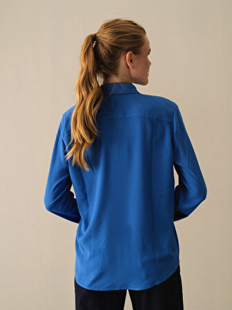 Xint Mavi Vatkalı Oversize Gömlek