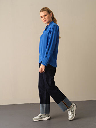 Xint Mavi Vatkalı Oversize Gömlek