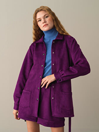 Xint Mor Süet Görünümlü Gömlek Ceket