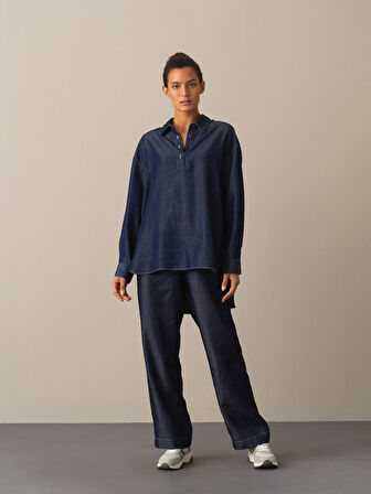 Xint Lacivert Polo Yaka Oversize Gömlek