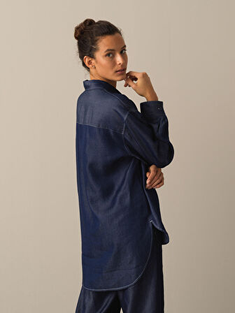 Xint Lacivert Polo Yaka Oversize Gömlek