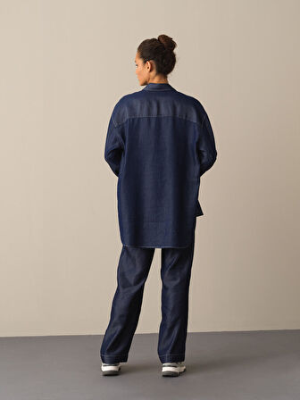 Xint Lacivert Polo Yaka Oversize Gömlek