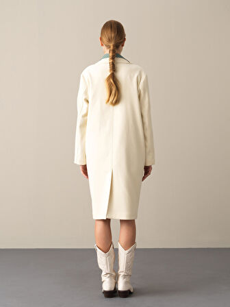 Xint Ekru Esnek Dokulu Oversize Kaban