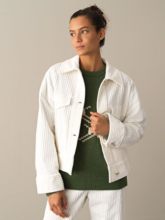 Xint Beyaz Oversize Kadife Ceket