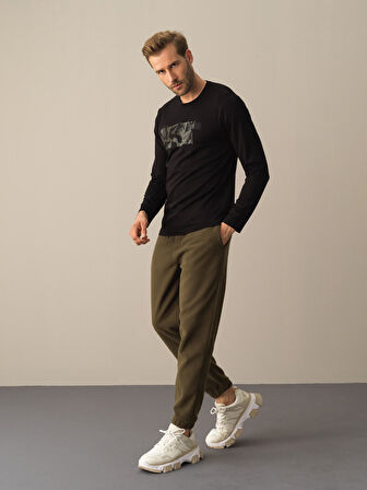 Xint Siyah Slim Fit Baskılı Modal Tişört