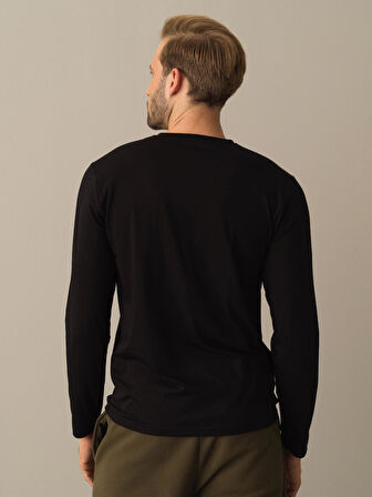 Xint Siyah Slim Fit Baskılı Modal Tişört