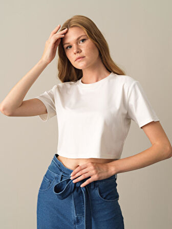 Xint Beyaz Regular Fit Modal Basic Crop