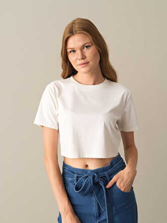 Xint Beyaz Regular Fit Modal Basic Crop