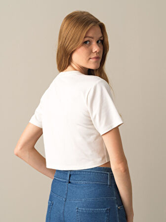 Xint Beyaz Regular Fit Modal Basic Crop