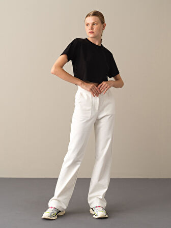 Xint Siyah Regular Fit Modal Basic Crop