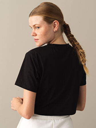 Xint Siyah Regular Fit Modal Basic Crop