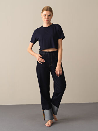 Xint Lacivert Regular Fit Modal Basic Crop