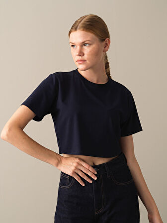 Xint Lacivert Regular Fit Modal Basic Crop