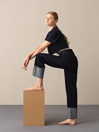 Xint Lacivert Regular Fit Modal Basic Crop