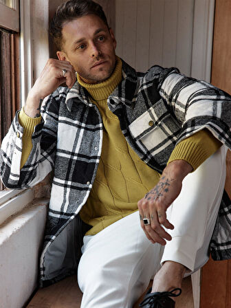 Xint Siyah Ekose Desenli Oversize Mont