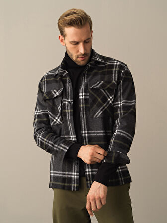 Xint Siyah Regular Fit Cepli Ekose Gömlek