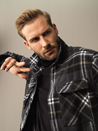 Xint Siyah Regular Fit Cepli Ekose Gömlek