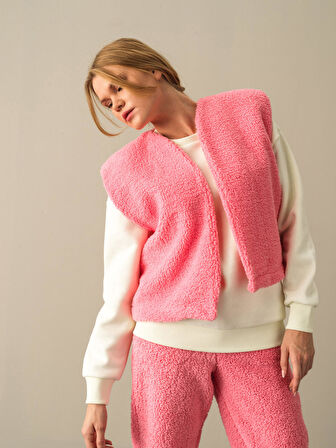Xint Pembe Oversize Kuzu Yelek