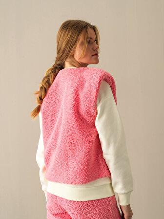Xint Pembe Oversize Kuzu Yelek