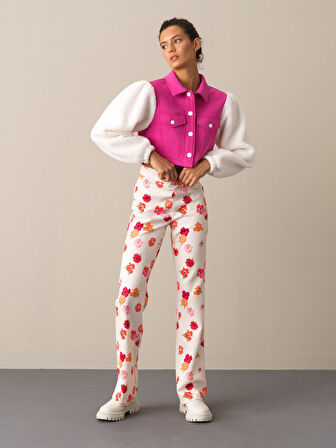 Xint Beyaz Regular Fit Desenli Pantolon