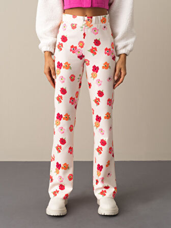 Xint Beyaz Regular Fit Desenli Pantolon