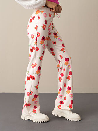 Xint Beyaz Regular Fit Desenli Pantolon