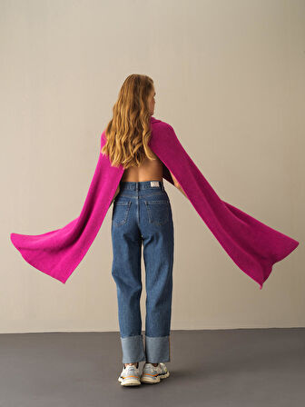 Xint Fuşya Regular Fit Yünlü Pelerin