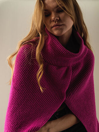 Xint Fuşya Regular Fit Yünlü Pelerin