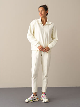 Xint Ekru Pamuklu Oversize Sweatshirt