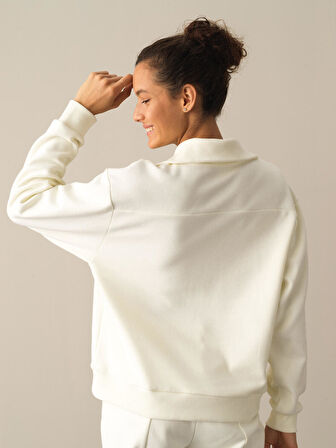 Xint Ekru Pamuklu Oversize Sweatshirt
