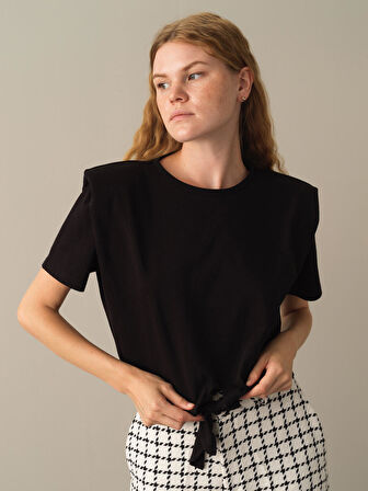 Xint Siyah Oversize Vatkalı Tişört