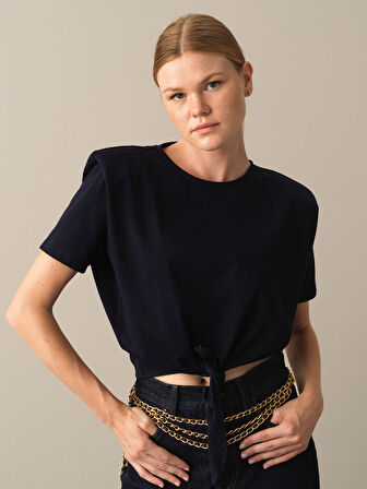 Xint Lacivert Oversize Vatkalı Tişört