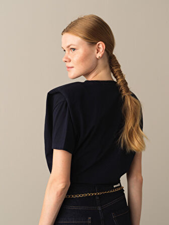 Xint Lacivert Oversize Vatkalı Tişört