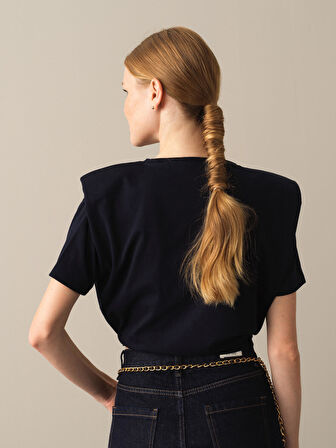 Xint Lacivert Oversize Vatkalı Tişört