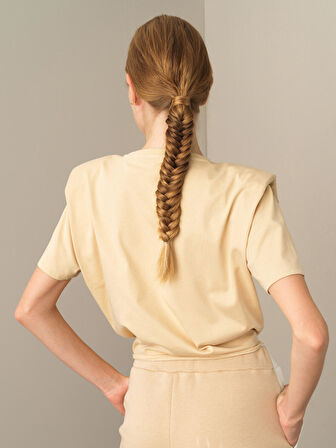 Xint Bej Oversize Vatkalı Tişört