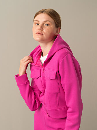 Xint Fuşya Pamuklu Oversize Sweatshirt