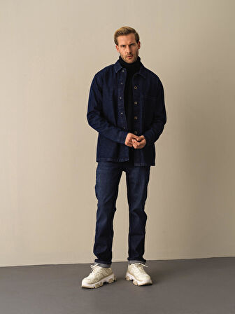 Xint Lacivert Regular Fit Denim Gömlek Ceket