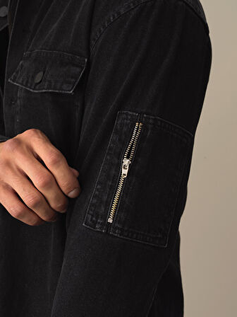 Xint Gri Oversize Denim Gömlek Ceket