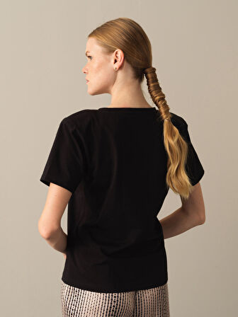 Xint Siyah Regular Fit Vatkalı Tişört