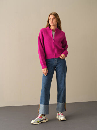 Xint Fuşya Pamuklu Oversize Hırka