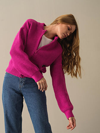 Xint Fuşya Pamuklu Oversize Hırka