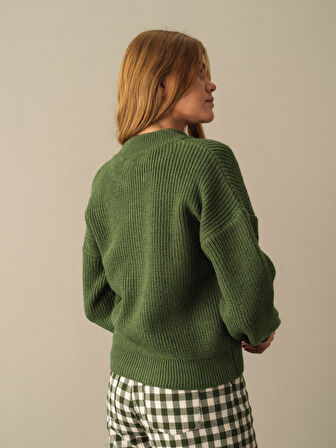 Xint Yeşil Pamuklu Oversize Hırka