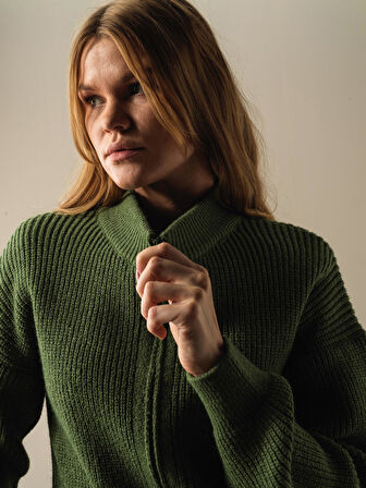 Xint Yeşil Pamuklu Oversize Hırka