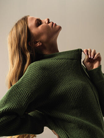 Xint Yeşil Pamuklu Oversize Hırka